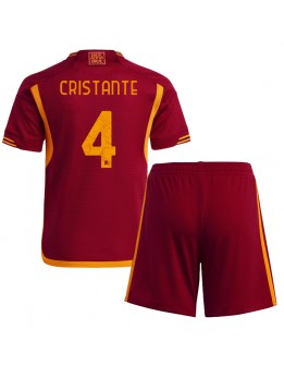 Otroški Nogometna dresi replika AS Roma Bryan Cristante #4 Domači 2023-24 Kratek rokav (+ hlače)
